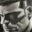 Placeholder: Sincity comic, rude masculine. Closeup. Shadows.