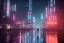 Placeholder: 3D, beautiful, light reflecting, empty future city skyline at night, rainy night, neon, cyberpunk, tron, one cyborg walking, 8k, finely detailed, photo realistic