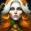 Placeholder: fantasy setting, woman, orange and white hair, wavy hair, freckles, ranger, more orange hair, more white hair, green eyes, more white hair, less orange hair, less orange hair, more white hair