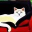 Placeholder: oil portrait of tricolor pattern Cat sleeping in a Black sofa by Monet 8k