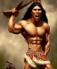 Placeholder: native american warrior, long black hair, big muscles, looking up, mouth wide open, scream face, shirtless