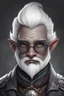 Placeholder: Generate a dungeons and dragons character portrait of the face of a male artificer handsome deep gnome with white eyebrows like snow. He has really dark gray skin like a drow. He has white hair, eyebrows and moustache. He has steampunk style dark glasses. He's 19 years old. His skin is graphite color.