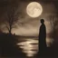 Placeholder: A vintage sepia-toned scene depicting a silhouette gently dissolving into the dark night. The figure, caught in a moment of melancholic tranquility, appears to be merging with the moonlight that filters through. Illicit sparkles, reminiscent of a long-gone time, flickering against the subtle somber backdrop. The overall ambience gives off a profound, nostalgic, and macabre mood.