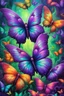 Placeholder: vibrant psychedelic oil painting image, airbrush, 64k, cartoon art image of background purple and green BUTTERFLIES , dystopian