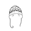 Placeholder: A black and white cute drawing of winter hat, only outline, white background