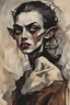 Placeholder: Painting of a savage Nosferatu vampire girl, in the Expressionist style of Egon Schiele, Oskar Kokoschka, and Franz Marc, in muted natural colors