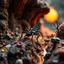 Placeholder: Close-up photograph of detailed creepy landscape made of felt and melting steel, figures, salamaders, spiders, worms, insects, the details of their skin and texture accentuated, fungi, crystals, mineral concretions, sun, strong texture, extreme detail, intricate, colours, Max Ernst, rich moody colors, sparkles, bokeh, 33mm photography