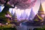 Placeholder: Immersive​ fantasy elven town city in the deep forest with ancient elder tree beautiful blossom nature river 4k full hd