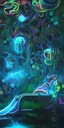 Placeholder: turquoise neon pool water in the dark detailed realistic glowing