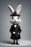 Placeholder: anthropomorphic, hyper-realistic cute and very funny Easter bunny animal wearing Wednesday Addams costume, umbrella, Thing