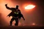 Placeholder: Batman sputtering fire from his mouth in a circus.