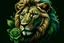 Placeholder: realistic lion in green roses Fierce. Beautiful
