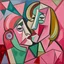 Placeholder: picasso cubism pink woman and one child kissing