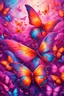 Placeholder: vibrant psychedelic oil painting image, airbrush, 64k, cartoon art image of background PINK and ORANGE BUTTERFLIES , futurism style
