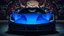 Placeholder: Ferrari, metallic blue, trippy Skull graffiti for the background, front view, dark, Ferrari, supercar, 488GTB, cool, beautiful, wallpaper, beautifully lit