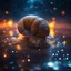 Placeholder: wet slimy snail in a puddle covered with glowing crystals, fire and water particles in air, night starry sky, calming mood, thick fog, bright colors, glowing sparkle particles, dark tone, sharp focus, high contrast, 8k, incredible depth, depth of field, dramatic lighting, beautifully intricate details, clean environment