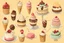 Placeholder: desserts in sunshine: ice cream sundaes, cakes, chocolates, macarons, floss candy, cookies, biscuits