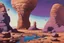 Placeholder: purple blue sky, alien rocky landscape, sci-fi, rocks, lagoon, walter leistikow, ernest welvaert, and hans am ende impressionism paintings