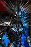 Placeholder: A seemingly sinister humanoid being made entirely of sharpened metal blades and spikes. Photograph.