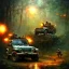 Placeholder: vietnam war. war report. jeep in jungle. bokeh. lens flare. warm lights. high detailed. beksinski