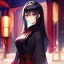 Placeholder: Clear focus, 8k, high quality, detailed, beautiful lighting, vibrant colors, black hair, vibrant red eyes, girl, red and black miko,