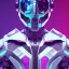 Placeholder: handsome man, cute man, handsome man in futuristic suits, black and white highlight hair color, pink and blue background, pink lighting, deep purple backlighting, smoke, robot suits,ant