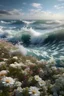 Placeholder: un oceano con olas de flores realista