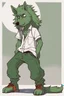 Placeholder: Sense of liberation by a beautiful green werewolf wearing a shirt and baggy pants