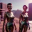 Placeholder: Ultra Realistic scene, retro futuristic style, 1960 fashion sci-fi. 2 Women, smile, happy. highly detailed, concept art, unreal engine 5, ray tracing, RTX, lumen lighting, ultra detail, volumetric lighting, 3d, finely drawn, high definition, high resolution.