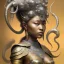 Placeholder: Sango fantasy, fantasy magic, intricate, sharp focus, illustration, highly detailed, digital painting, concept art, matte, art germ and Paul Lewin and Kehinde Wiley, masterpiece silver elephant head bronze Buddha Asian African girl nice breast Hawaiian hair turquoise golden waves