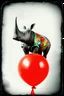 Placeholder: Rhinoceros avec fleurs peintes, en equilibre sur un balon rouge,, tintype