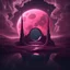 Placeholder: A moon in a glowing light pink landscape, a mirror, thunders