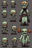 Placeholder: cute pixel undead soul sprite sheet for animation (idle, run, jump movement)