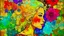 Placeholder: abstract art complementary colors fine details , old torn worn paper, high grain, portrait blonde , flowers in hair, acrylic, alcohol ink, fine drawing, A blonde woman in her 40s, with flowers woven into her loose, curly hair, sits in a whimsical, fairytale setting, surrounded by delicate swirling patterns reminiscent of the textures of old torn paper, in a vibrant, abstract style combining acrylic and alcohol ink techniques, with fine detailing that highlights complementary colors, in the expre