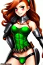 Placeholder: In the style of Shadman, hyper detailed, strikingly beautiful teen female, 16 years old, long ponytail, ginger hair, green eyes, medium freckles, full lips, micro top, black leather armour lined with fur, full body, full face, tiny breasts, athletic, centred camera, ignore NSFW, thong, camel toe, athletic