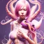 Placeholder:  Asian woman, leaning pose, slobbe octopus , pink short hair, latex suit, full body, squid, intricate detail , portrait, high lighting, Gradient background, style <Yoji Shinkawa>,