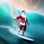 Placeholder: Santa standing of surfboard surfing a big wave, empty hands, beach, character design by cory loftis, fenghua zhong, ryohei hase, ismail inceoglu and ruan jia. unreal engine 5, artistic lighting, highly detailed, photorealistic, fantasy