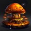 Placeholder: Wonderful spotless mushroom house in space. Floating Island in space. Black, tangerine and lemon colored. fine detail oil painting photo realistic hyper detailed perfect composition trending on artstation.