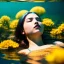 Placeholder: girl underwater with yellow flowers for hair, closed eyes, rtx, reflection, 8k, glow, winning photography, caustics