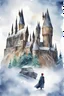 Placeholder: New Year's watercolor Harry Potter. Against the background of the Christmas tree and Hogwarts. Lots of snow.