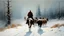 Placeholder: A cowboy walking down a very snowy road in a blizzard with lots of snow falling and blowing:: by Robert McGinnis + Jeremy Mann + Carne Griffiths + Leonid Afremov, black canvas, clear outlining, detailed