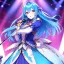 Placeholder: girl, masterpiece, best quality, volumetric lighting, detailed outfit, perfect eyes, long hair, blue hair, pink eyes, magical girl, music stage, microphone,