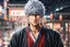Placeholder: Gintoki in 8k 2D anime realistic drawing style, Gintama costum, close picture, rain, japan, highly detailed, high details, detailed portrait, masterpiece,ultra detailed, ultra quality