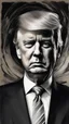 Placeholder: chiaroscuro portrait illustration of trump in the style of threadbare abstract expressionism, ebony , black, and pewter , vintage abstract cut-and-paste, ricoh gr iii, editorial illustrations, fine lines, highly detailed hair and facial features