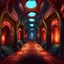 Placeholder: fantasy cartoon hellscape arena hallway