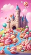 Placeholder: sweet candy background landscape, castle, road