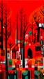 Placeholder: A red forest with tribal huts painted by Stuart Davis