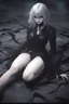 Placeholder: Gothic girl crawling towards the camera, scary moving position. Dark eyes, black clothing and dark make-up. Anime style, Realistic, 8k, chaos background