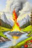 Placeholder: Water, air, little fire, earth, Real swiss mountain landscape, Joy happiness, hyper real,