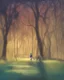 Placeholder: park mystical dream, park bench, man, woman, child, dog, trees, path, bird, sunshine, mystical, fantasy, romanticism, pastel colors, daylight, daytime, acrylic painting, detailed, soft focus,